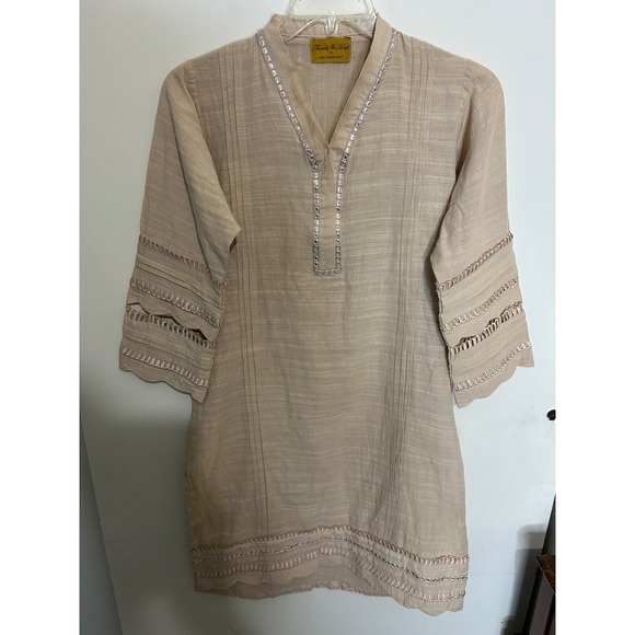 Threads & Motifs Tunic Dress, Embroidered Trim, Boho Style, Size Medium - Picture 1 of 4
